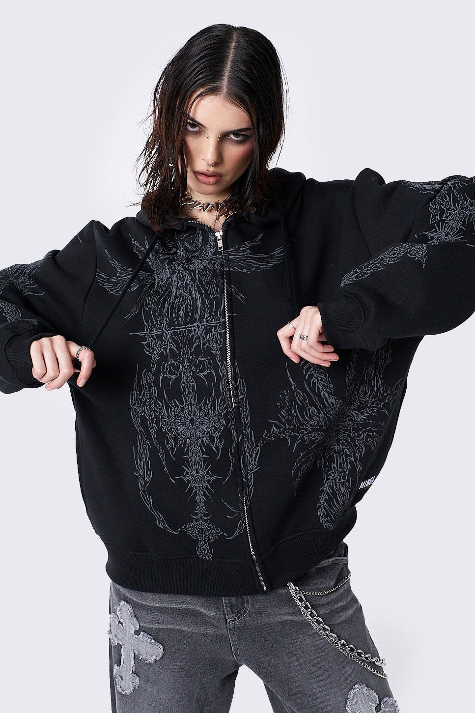 Minga London Enigmatic Black Zip Up Hoodie