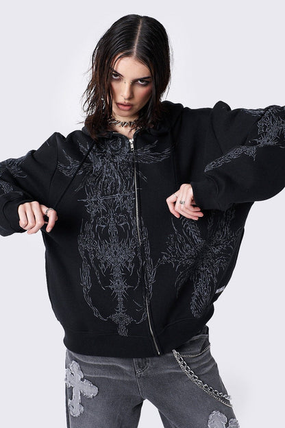 Minga London Enigmatic Black Zip Up Hoodie