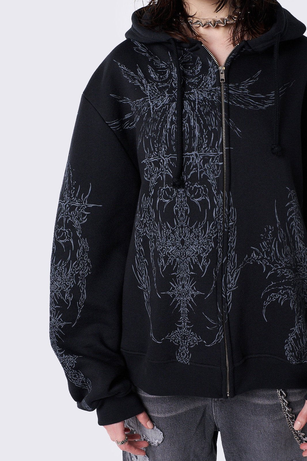 Minga London Enigmatic Black Zip Up Hoodie