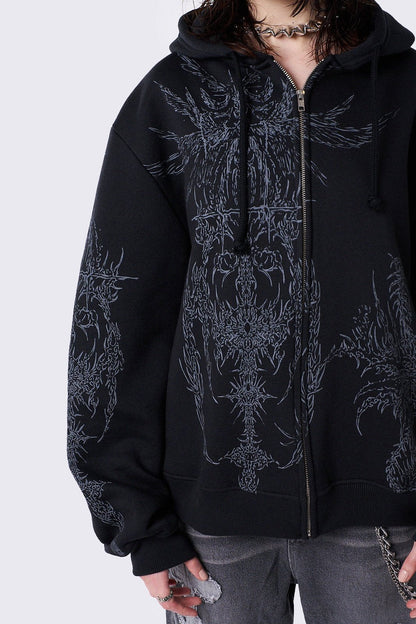 Minga London Enigmatic Black Zip Up Hoodie
