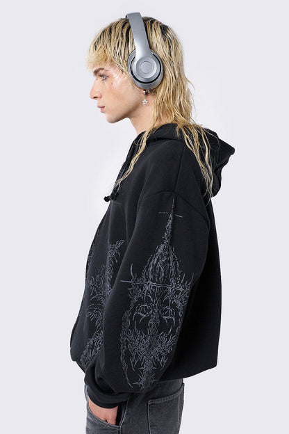 Minga London Enigmatic Black Zip Up Hoodie