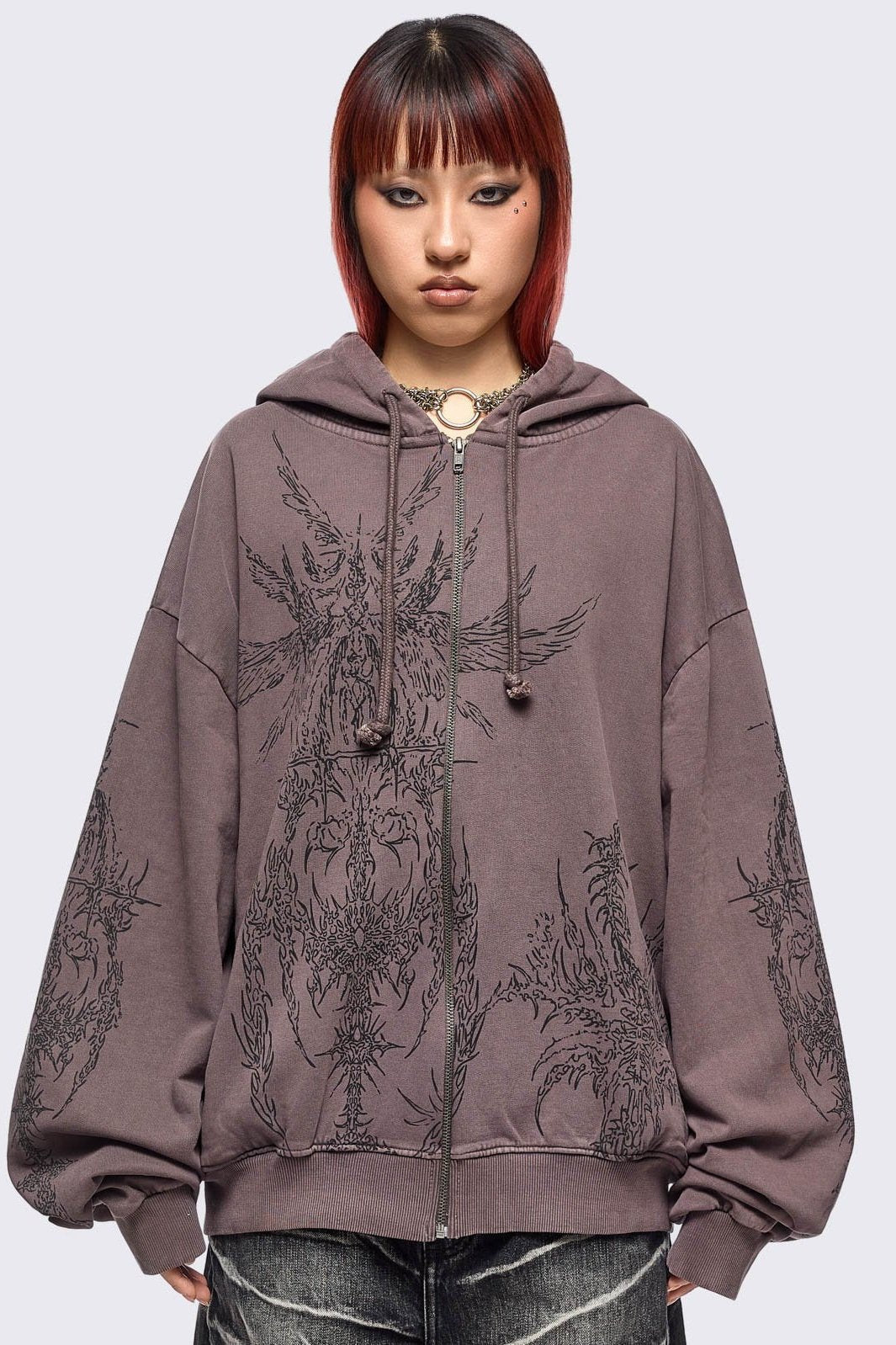 Minga London Enigmatic Brown Washed Zip Up Hoodie