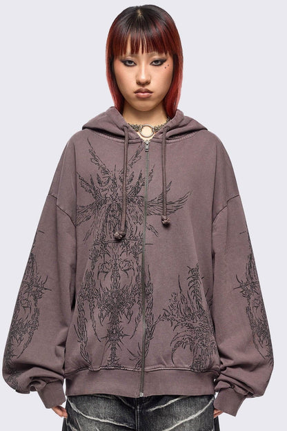 Minga London Enigmatic Brown Washed Zip Up Hoodie