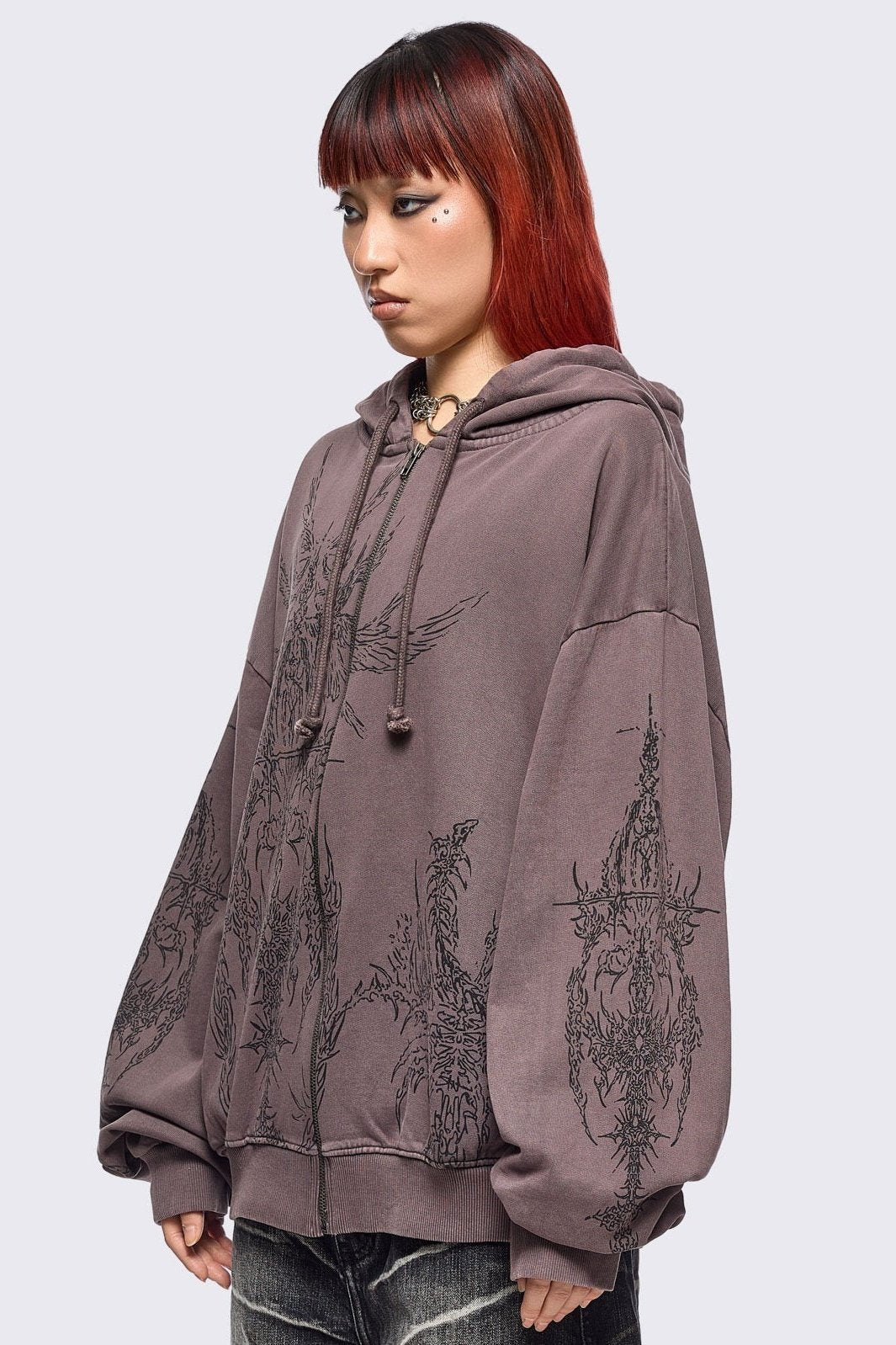 Minga London Enigmatic Brown Washed Zip Up Hoodie