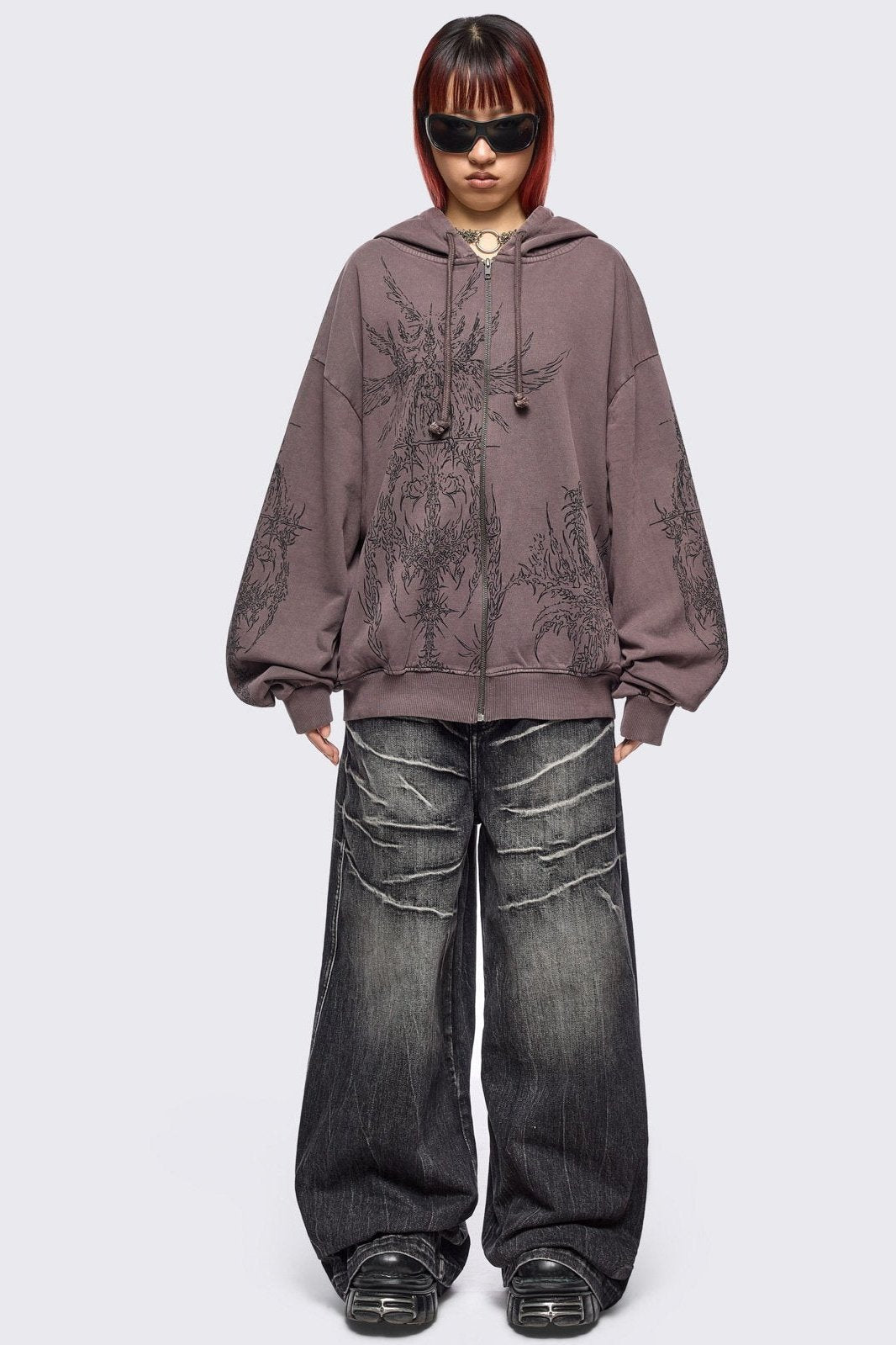 Minga London Enigmatic Brown Washed Zip Up Hoodie