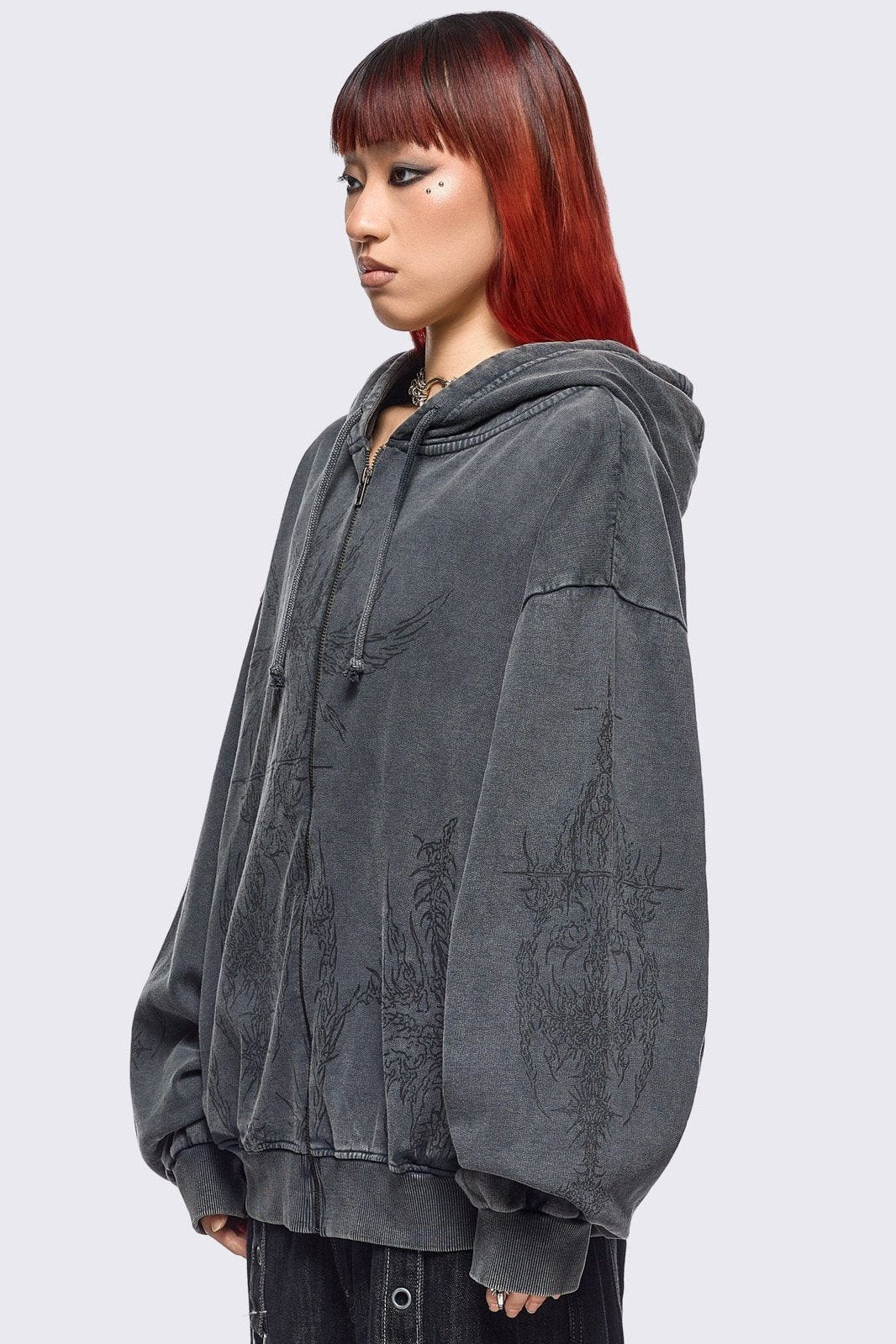 Minga London Enigmatic Grey Washed Zip Up Hoodie