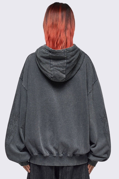 Minga London Enigmatic Grey Washed Zip Up Hoodie