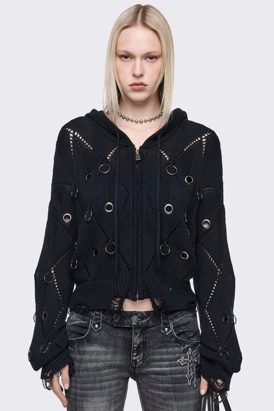 Minga London Ruin Knitted Zip-Up Hoodie