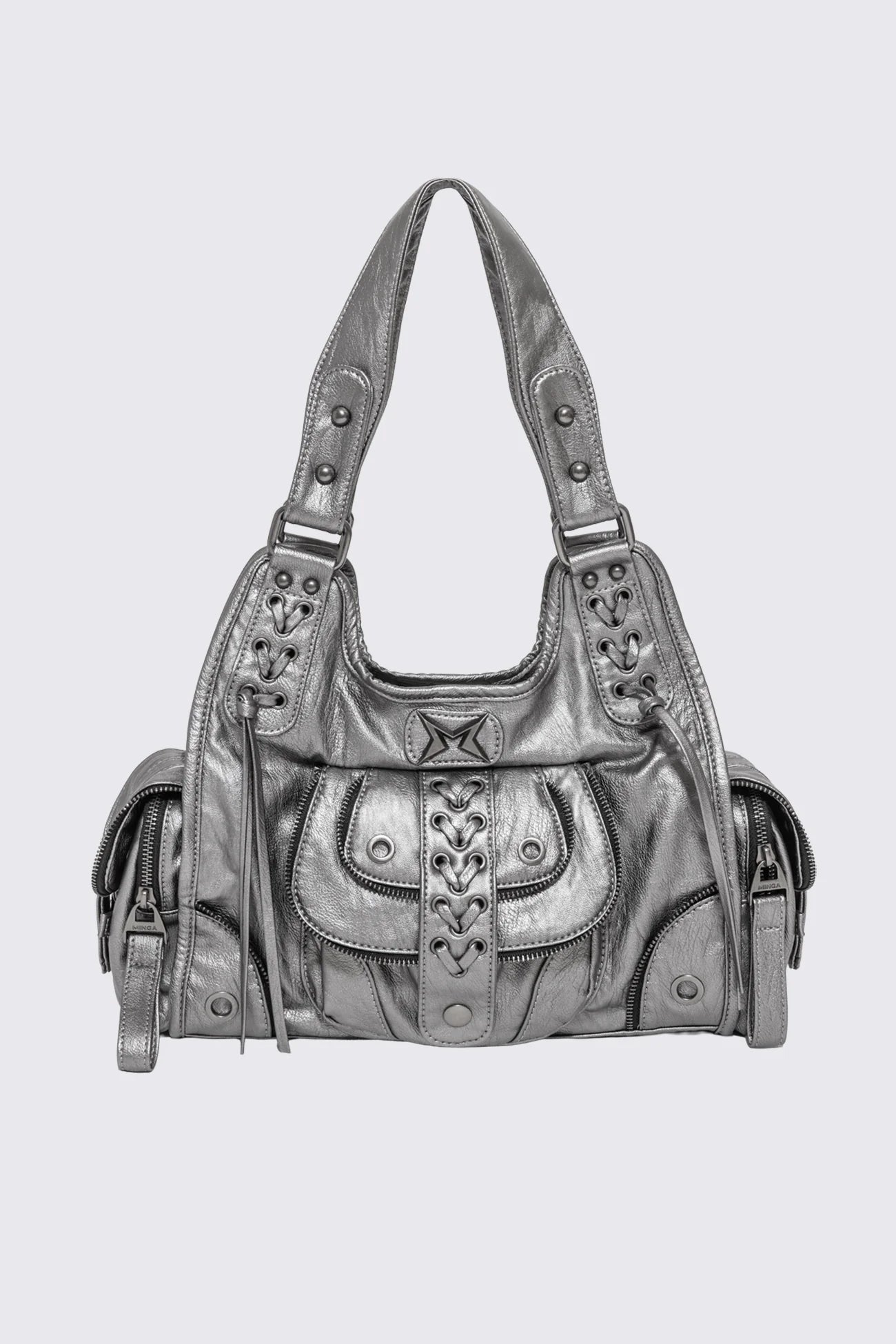 Minga London Jules Silver Faux Leather Shoulder Bag