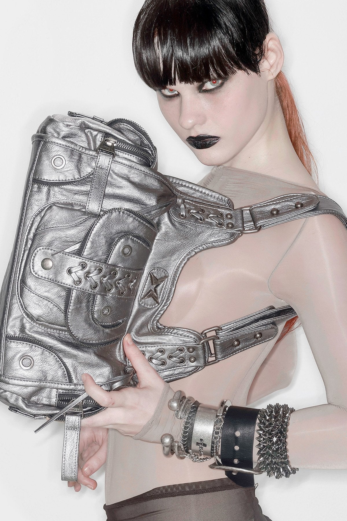 Minga London Jules Silver Faux Leather Shoulder Bag