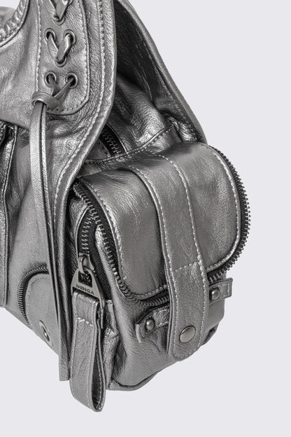 Minga London Jules Silver Faux Leather Shoulder Bag