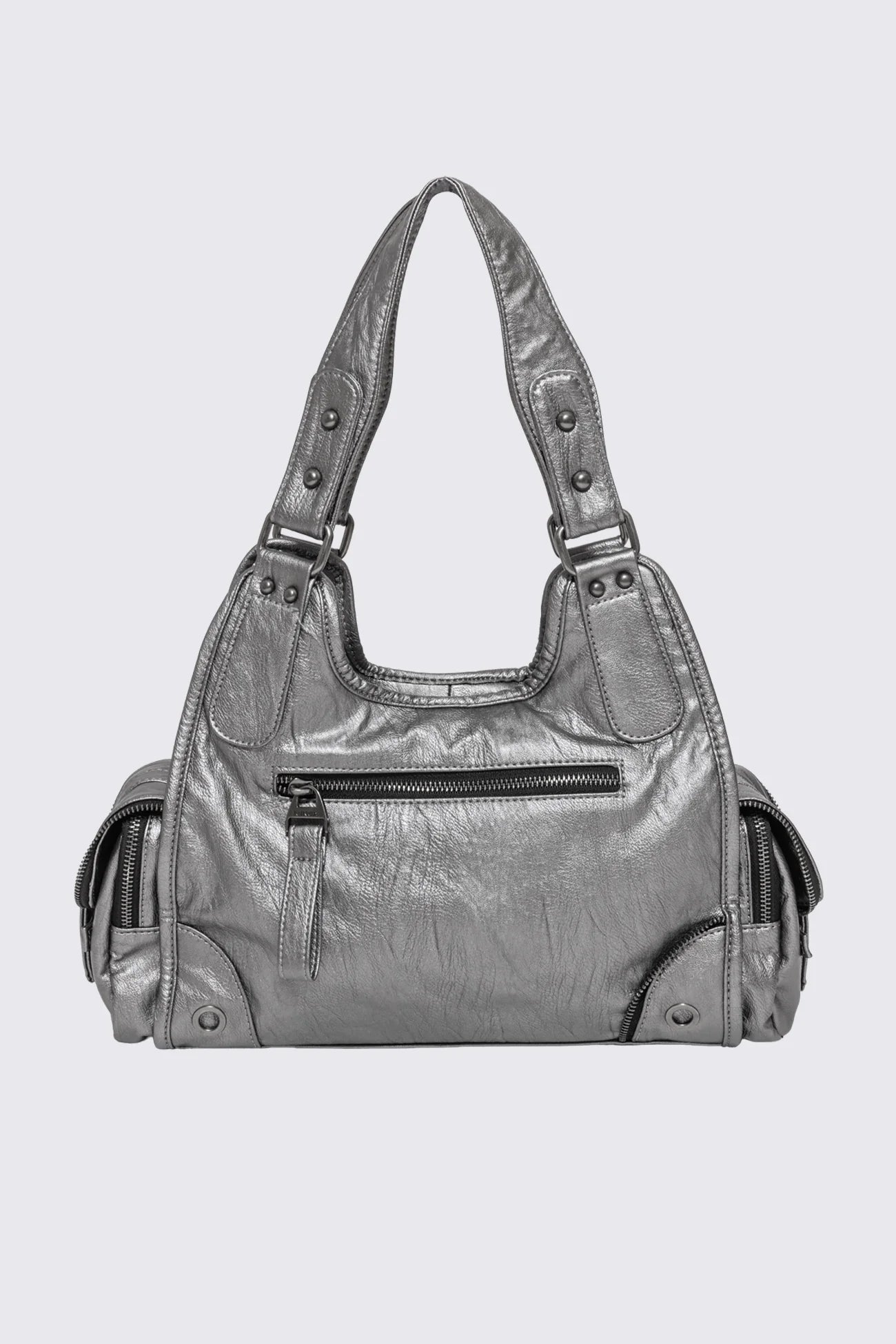 Minga London Jules Silver Faux Leather Shoulder Bag