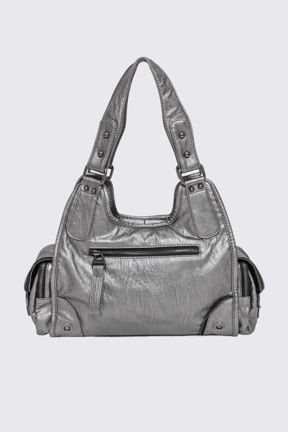 Minga London Jules Silver Faux Leather Shoulder Bag