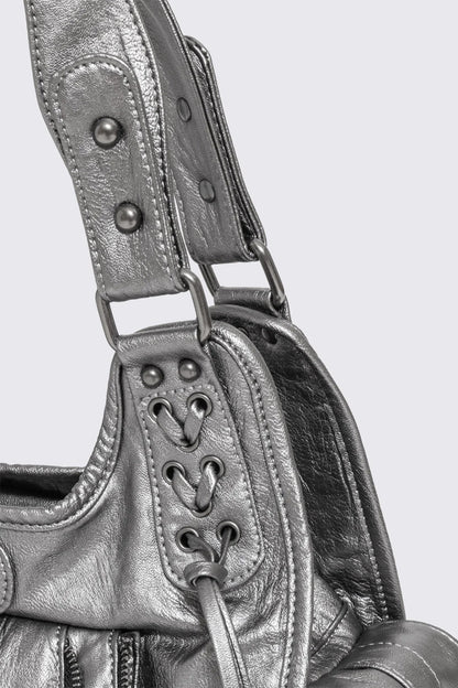 Minga London Jules Silver Faux Leather Shoulder Bag