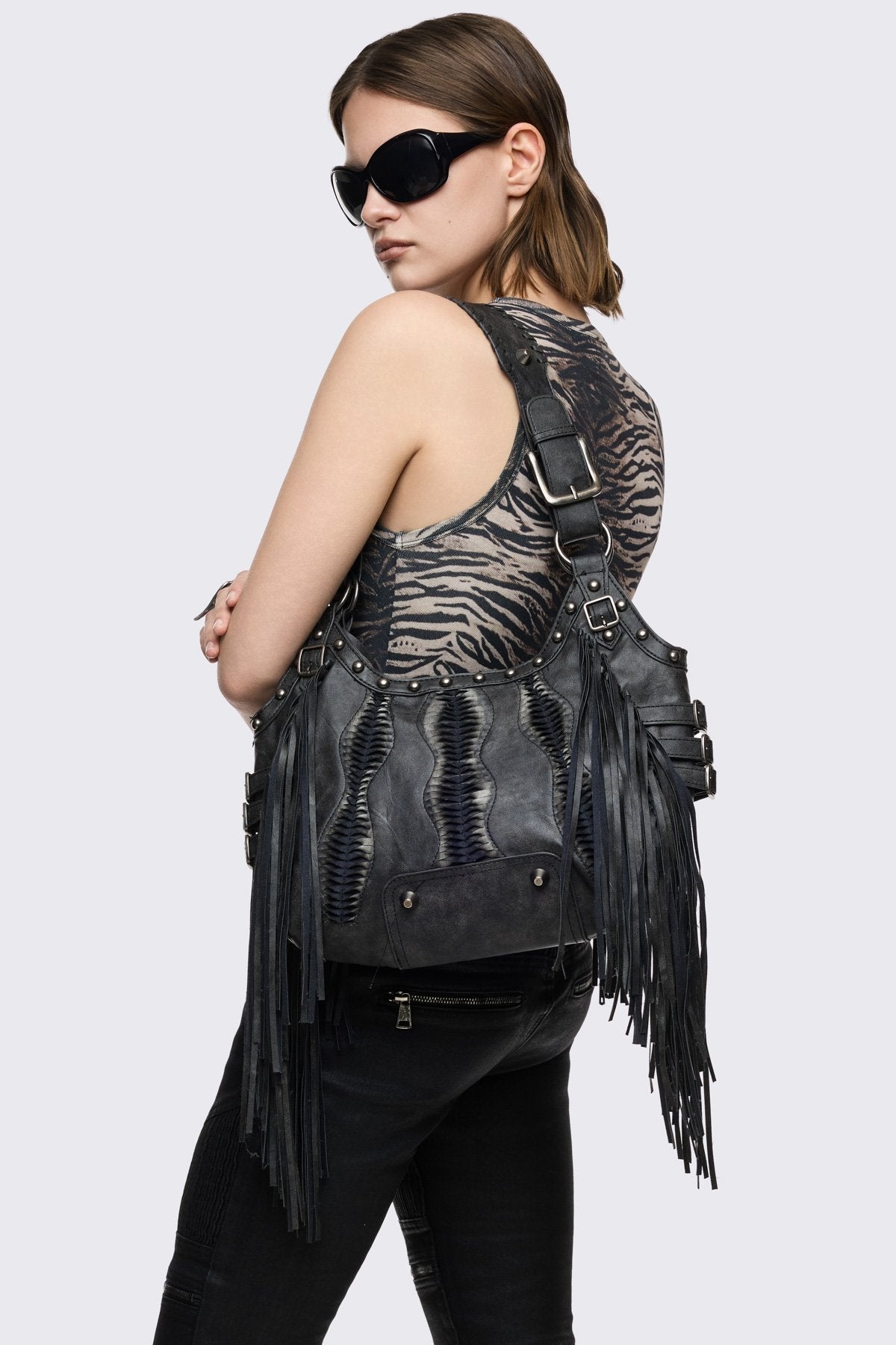 Minga London Suki Fringe Faux Shoulder Bag