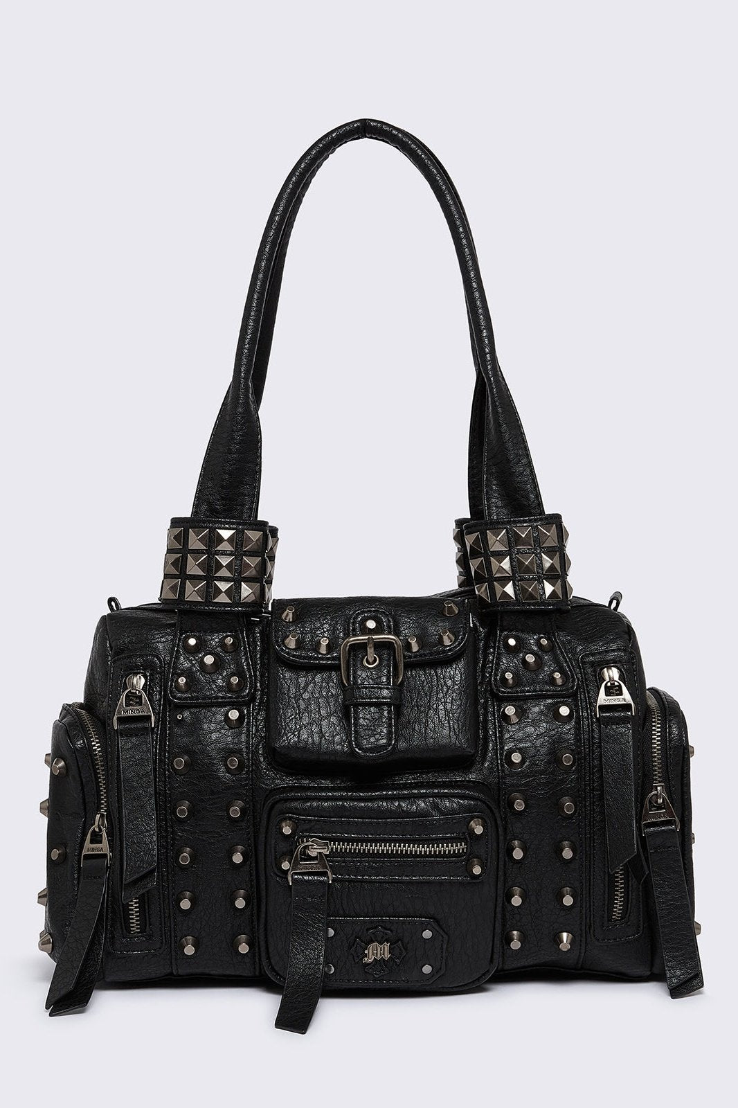 Minga London Myrrh Black Studded Faux Leather Shoulder Bag