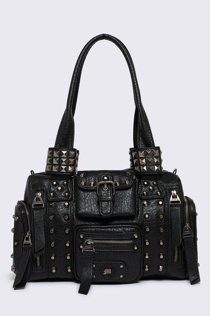Minga London Myrrh Black Studded Faux Leather Shoulder Bag
