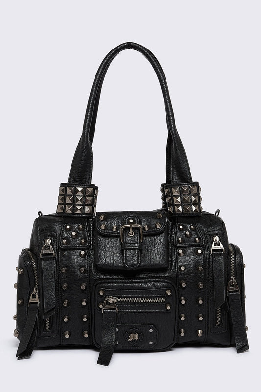 Minga London Myrrh Black Studded Faux Leather Shoulder Bag