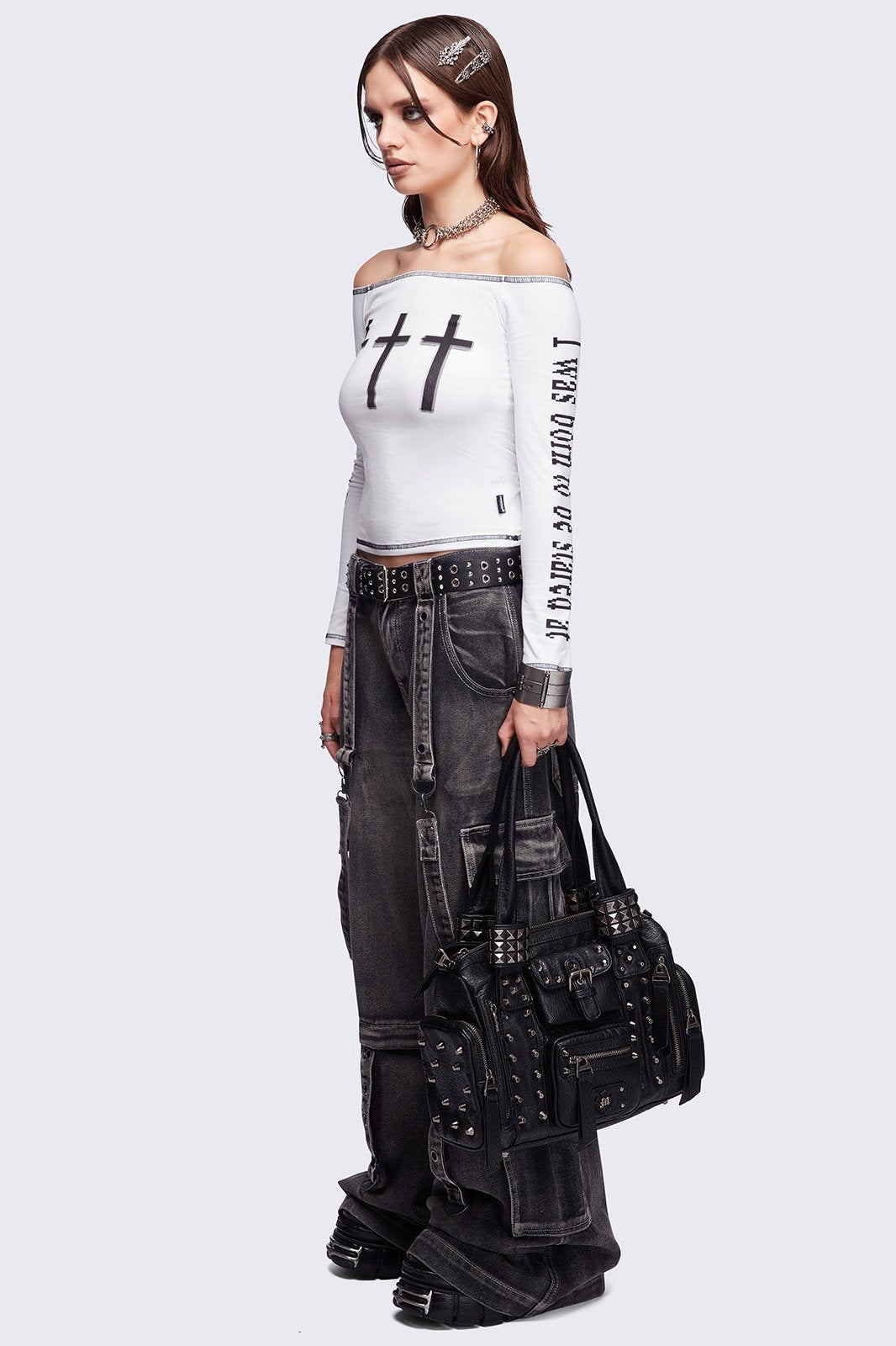 Minga London Myrrh Black Studded Faux Leather Shoulder Bag