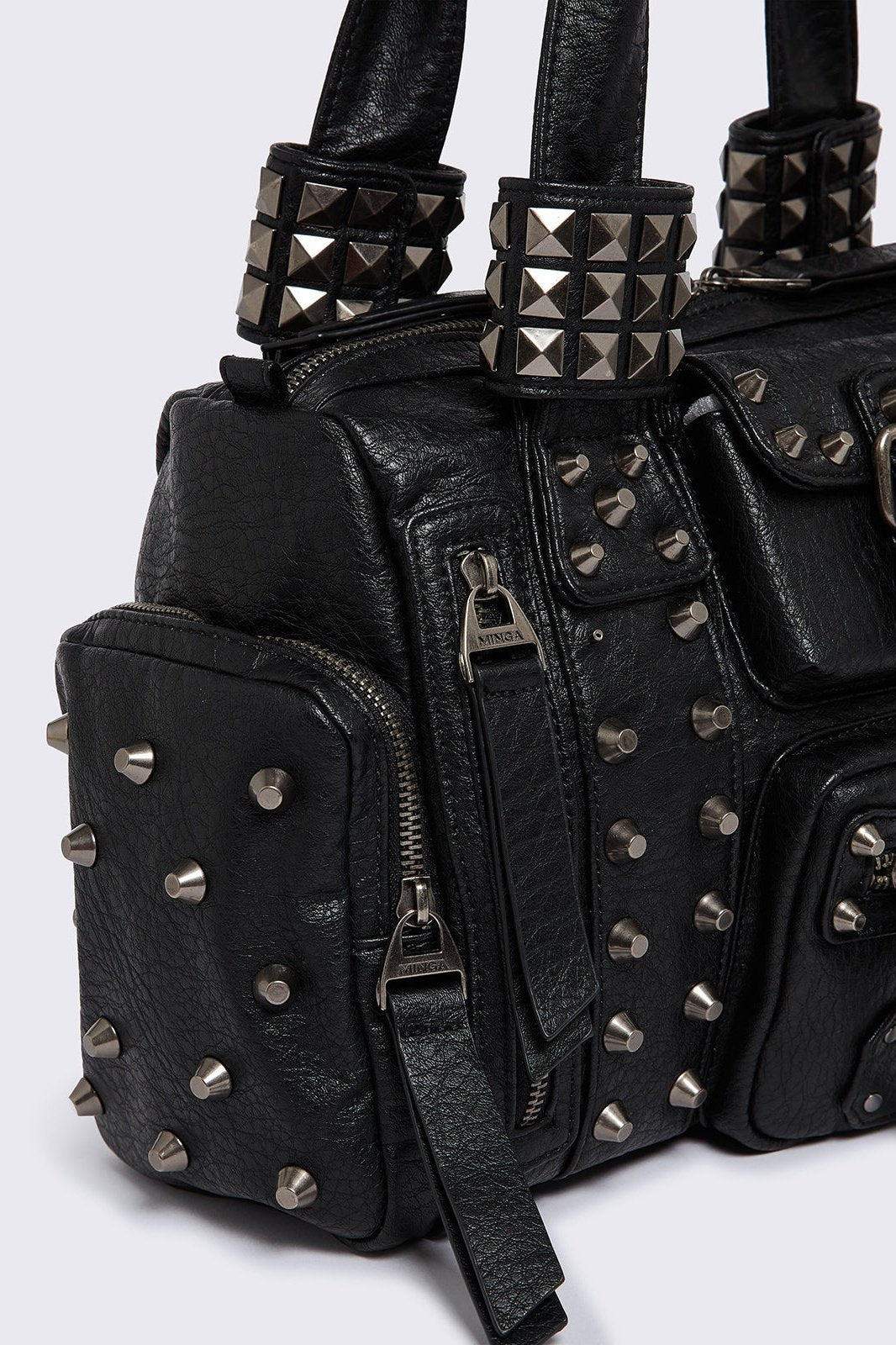 Minga London Myrrh Black Studded Faux Leather Shoulder Bag