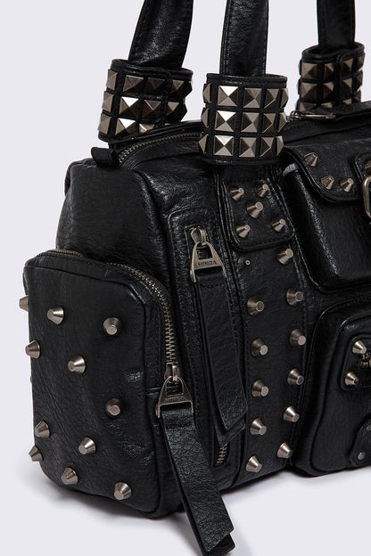Minga London Myrrh Black Studded Faux Leather Shoulder Bag