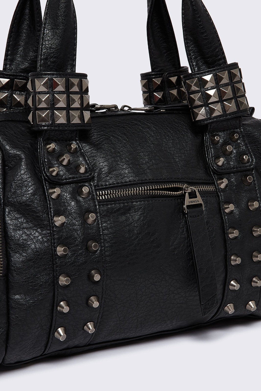 Minga London Myrrh Black Studded Faux Leather Shoulder Bag