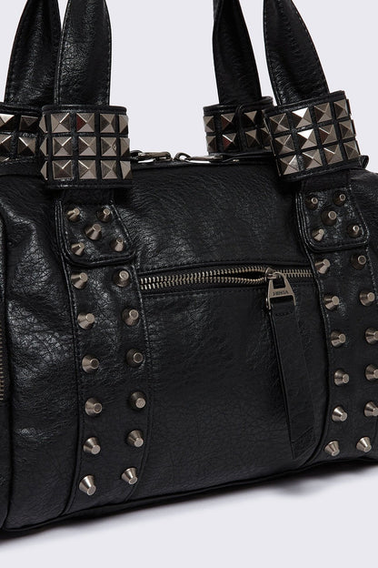 Minga London Myrrh Black Studded Faux Leather Shoulder Bag