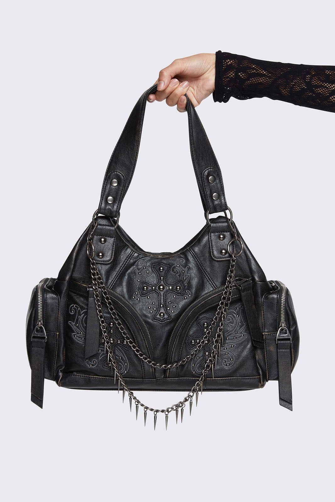 Minga London Abyss Black Faux Leather Shoulder Bag