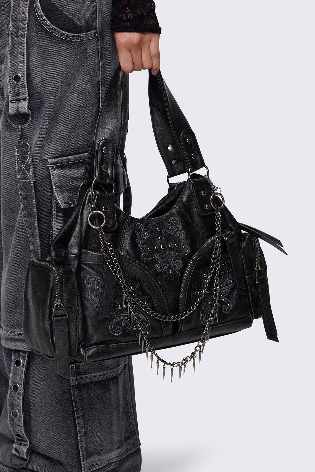 Minga London Abyss Black Faux Leather Shoulder Bag