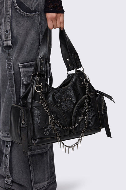Minga London Abyss Black Faux Leather Shoulder Bag