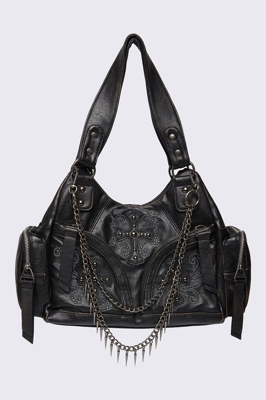 Minga London Abyss Black Faux Leather Shoulder Bag