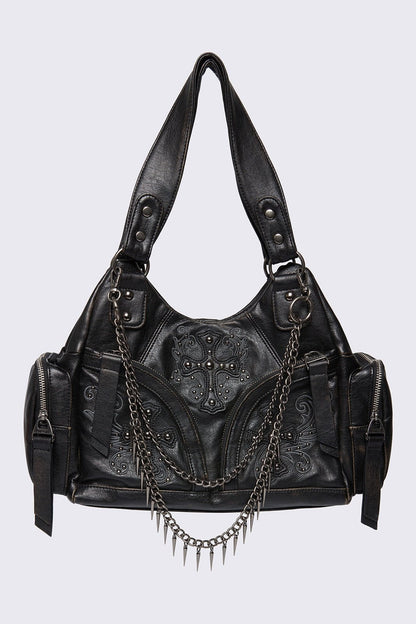 Minga London Abyss Black Faux Leather Shoulder Bag