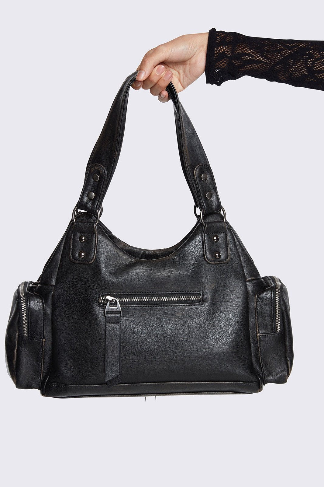 Minga London Abyss Black Faux Leather Shoulder Bag