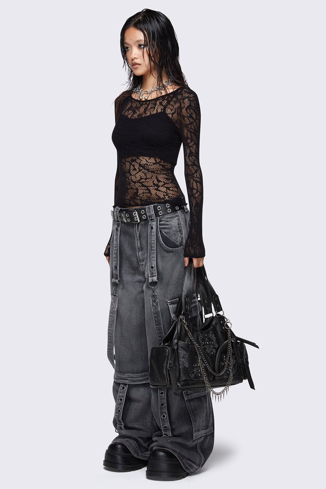 Minga London Abyss Black Faux Leather Shoulder Bag