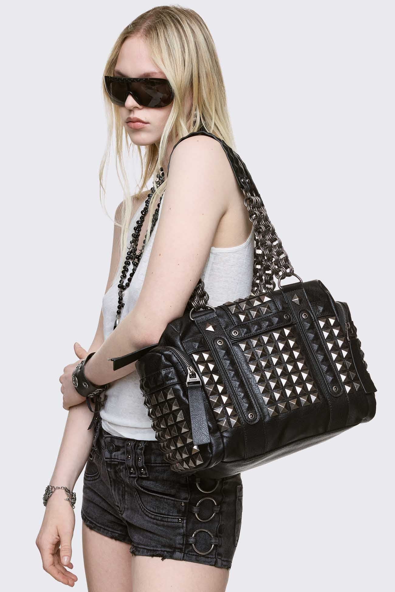 Minga London Ruthless Studded Faux Leather Shoulder Bag