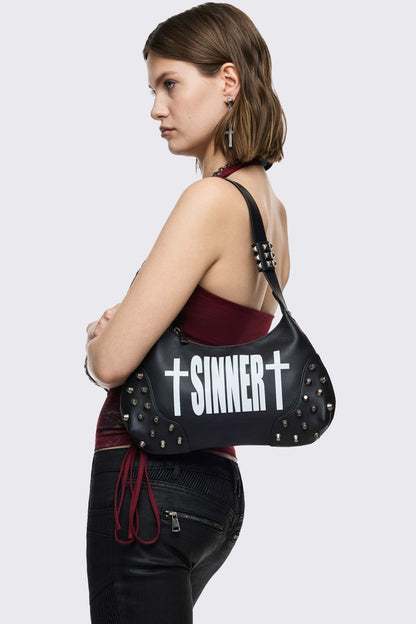 Minga London Sinner Graphic Faux Leather Shoulder Bag