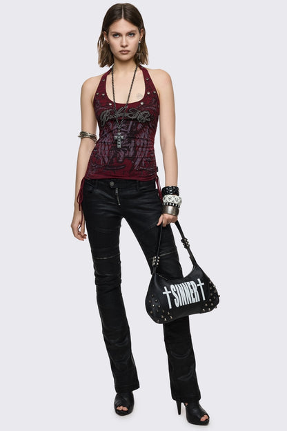 Minga London Sinner Graphic Faux Leather Shoulder Bag