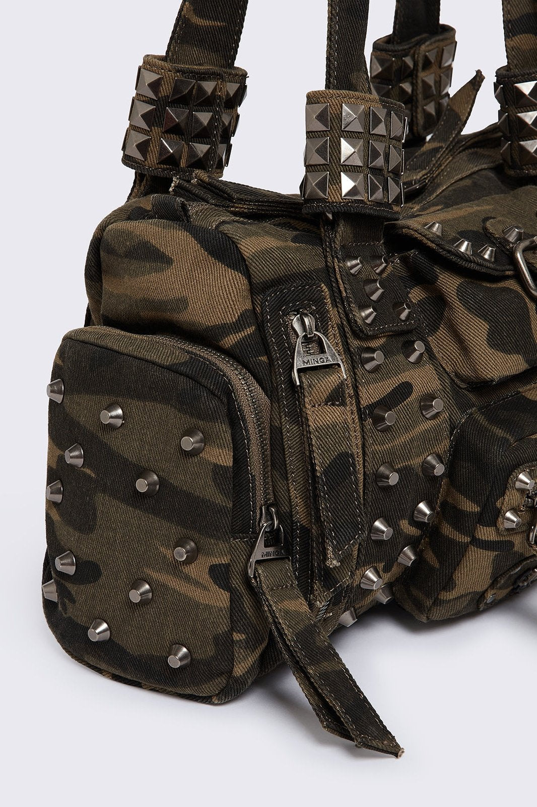 Minga London Myrrh Camo Studded Shoulder Bag