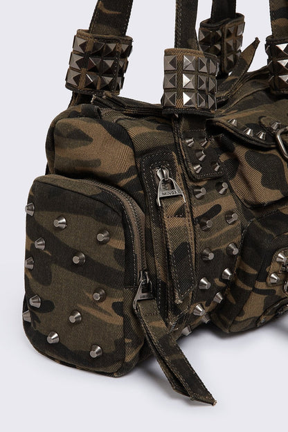 Minga London Myrrh Camo Studded Shoulder Bag