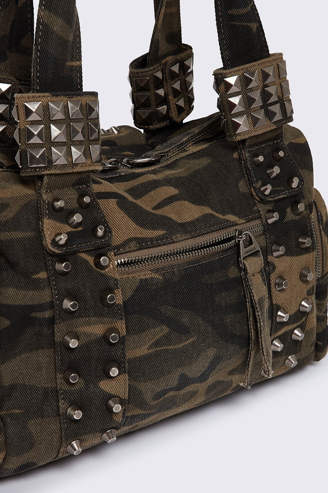 Minga London Myrrh Camo Studded Shoulder Bag