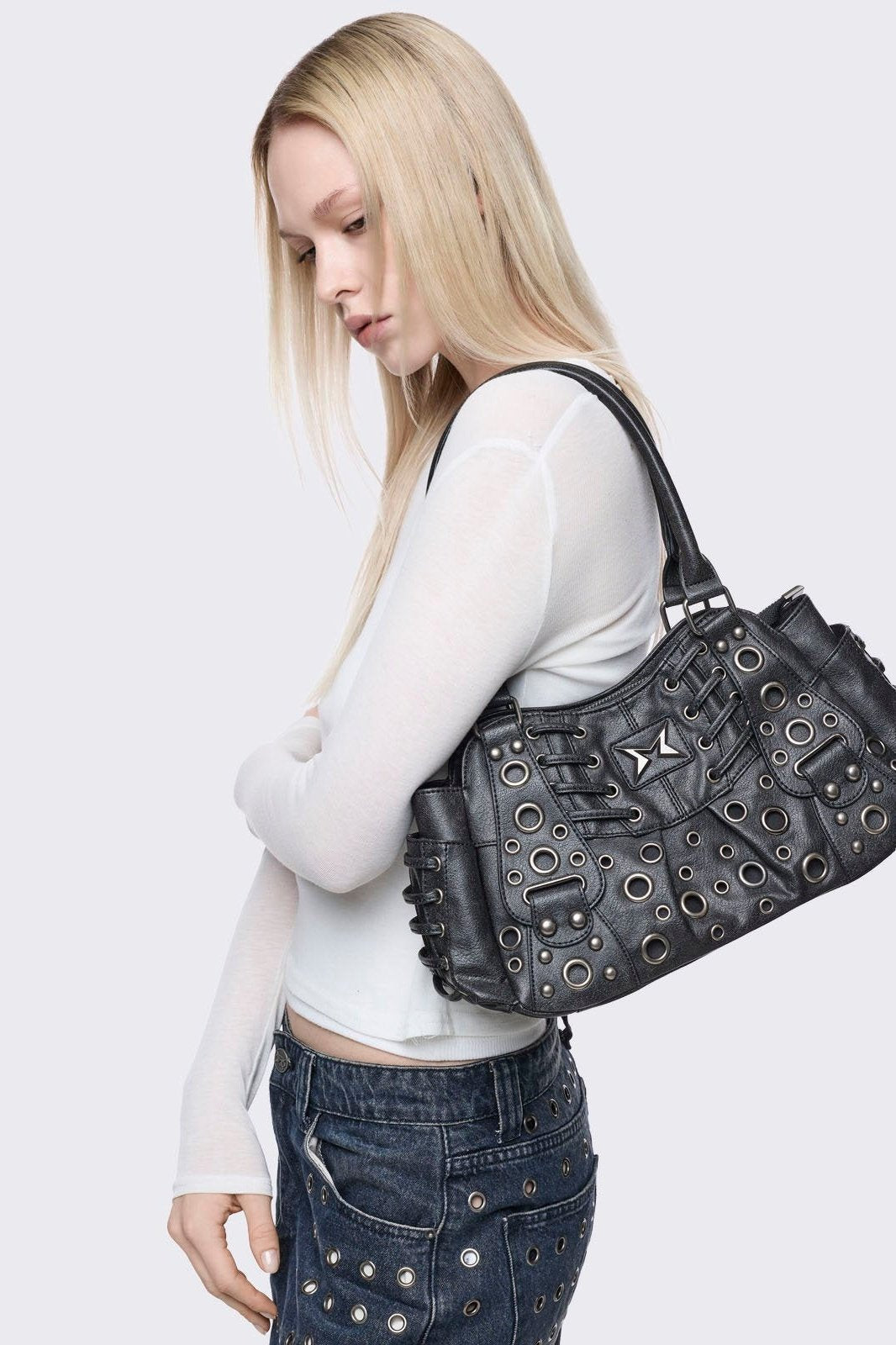 Minga London Rivet Faux Leather Shoulder Bag