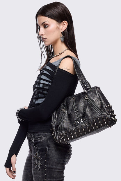 Minga London Xena Studded Faux Leather Shoulder Bag