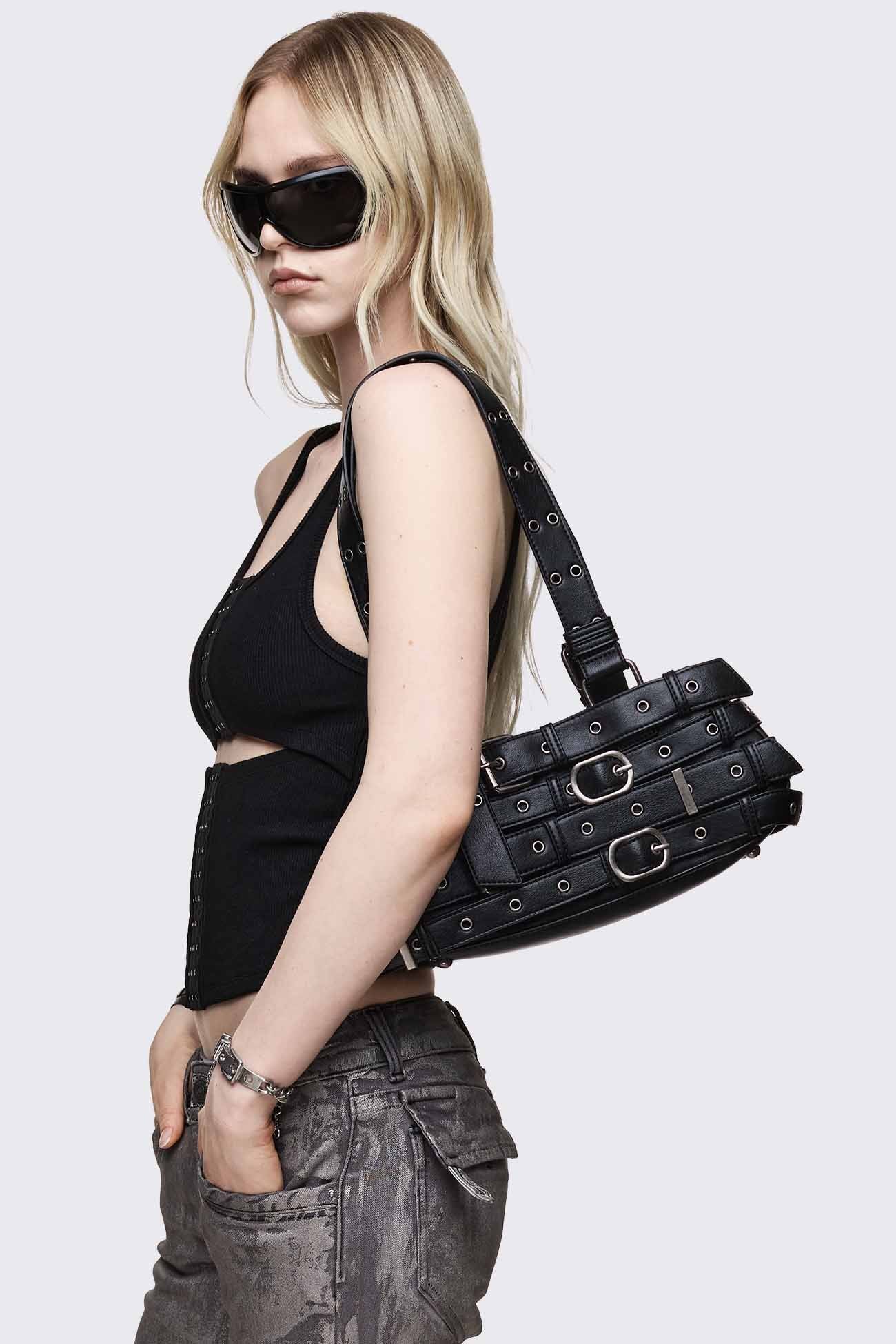 Minga London Kate Belted Faux Leather Shoulder Bag