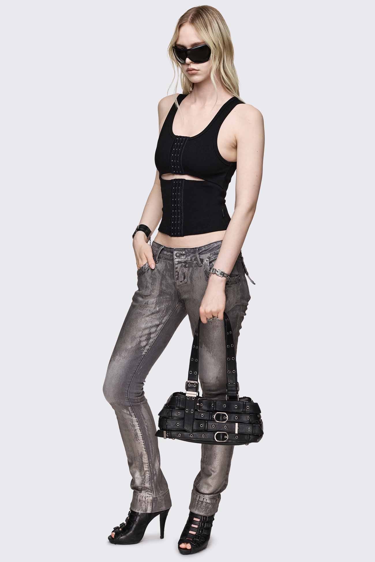 Minga London Kate Belted Faux Leather Shoulder Bag