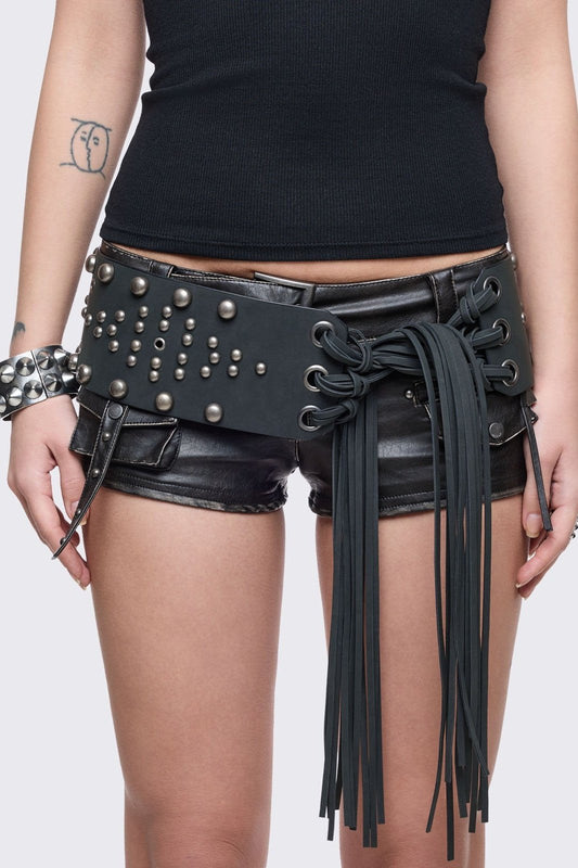 Minga London Petra Black Fringe Belt