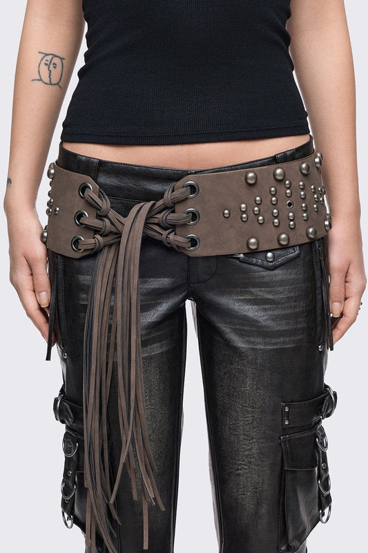 Minga London Petra Brown Fringe Belt
