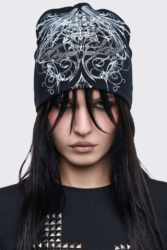 Minga London Chrome Angel Black Beanie