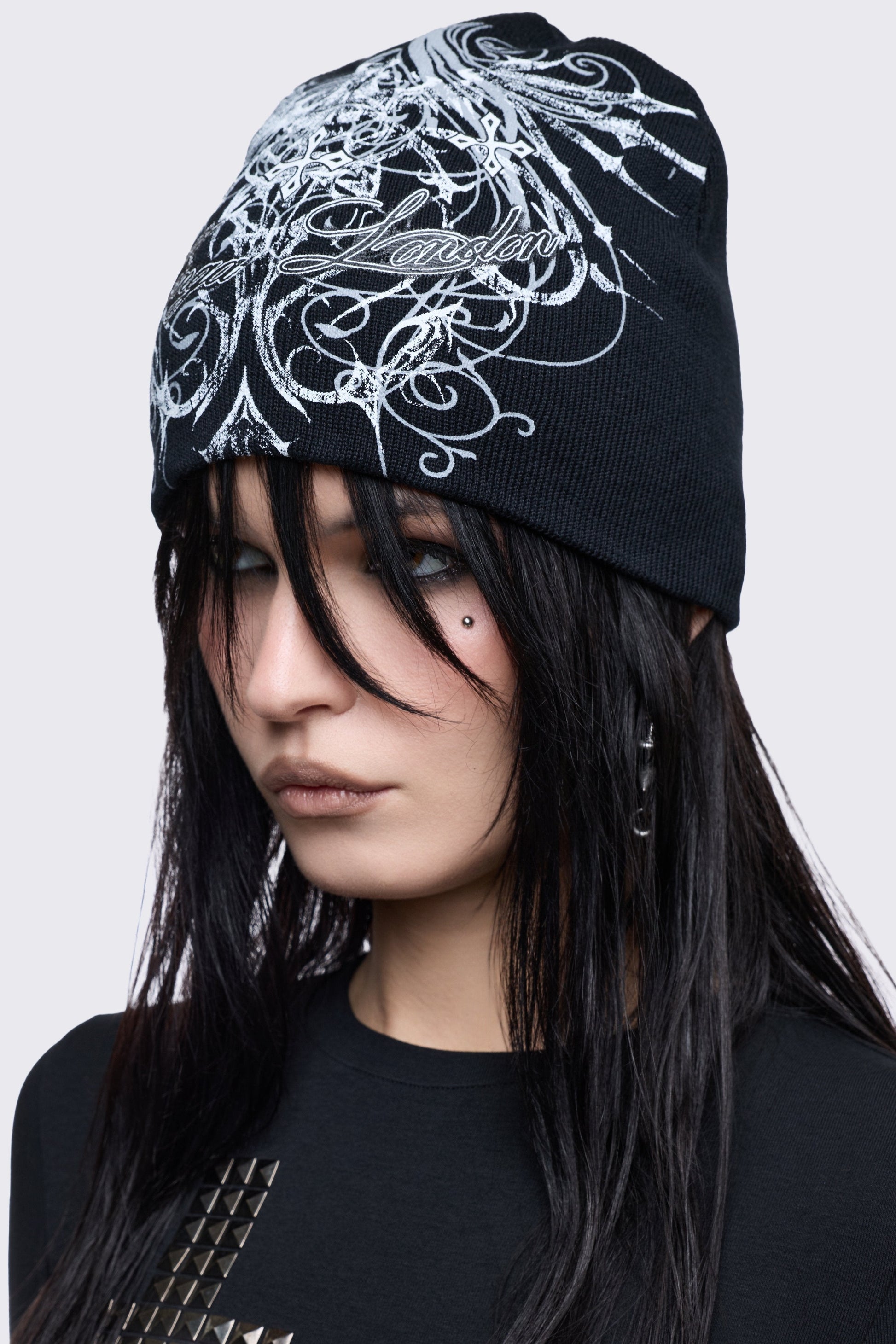Minga London Chrome Angel Black Beanie