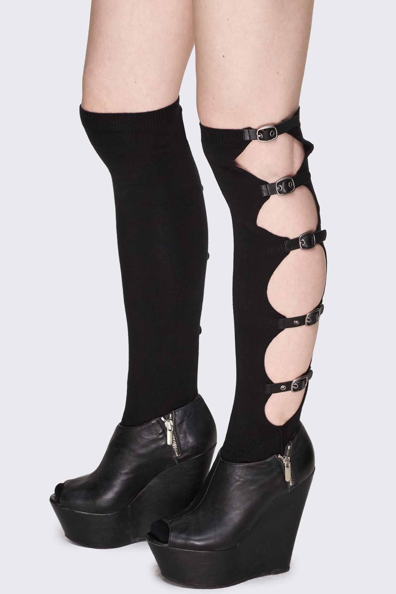Minga London Shutdown Knee Buckle Straps High Socks