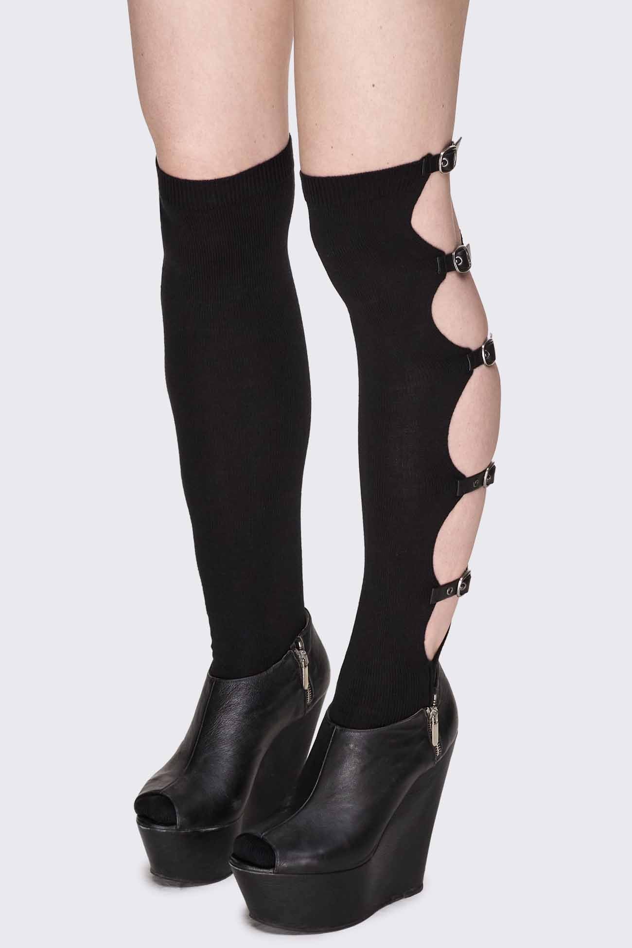 Minga London Shutdown Knee Buckle Straps High Socks
